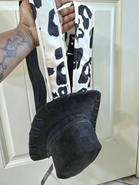 Black Suede Backpack with White & Black Leopard Straps